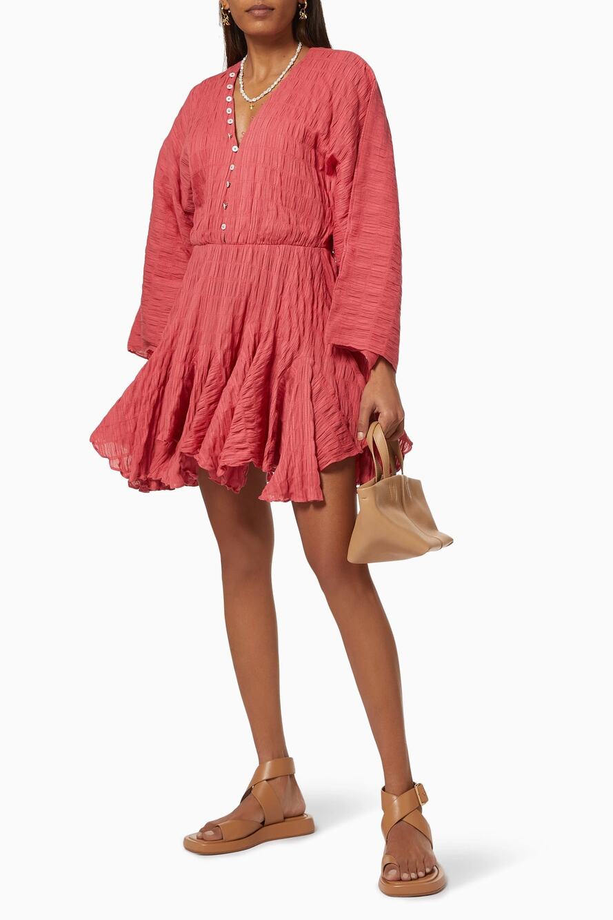 ELLIATT Blossomed Mini Dress in Crepe Coral Pink Small S